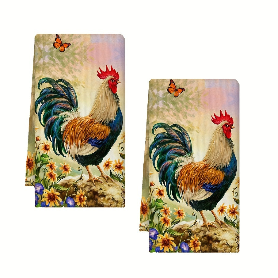 Microfiber Dish Towels Rooster Design Rustic Farmhouse Kitchen Bathroom Cleaning 45x72 cm