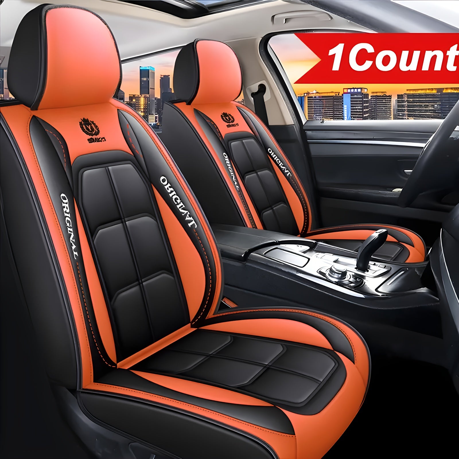 Blue and Black PU Leather Car Seat Cover All-Season Durable Easy Install