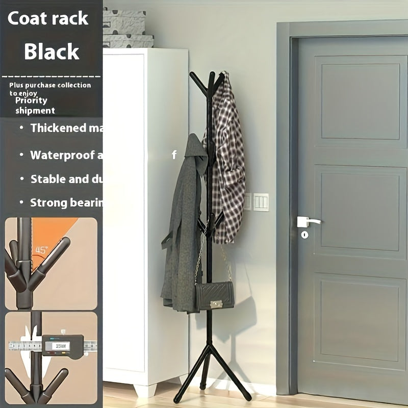 Freestanding Coat Rack with Hat Hooks, Compact Plastic Clothes Organizer
