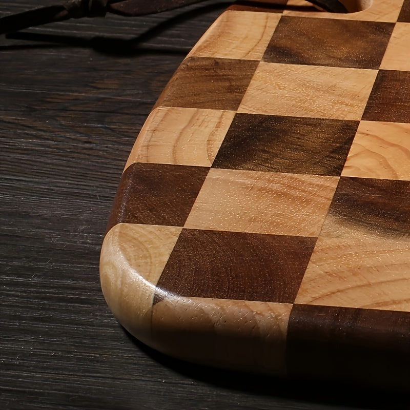 Checkered Pattern Rubber Wood Cutting Board Double-Sided Food Safe Chopping Block
