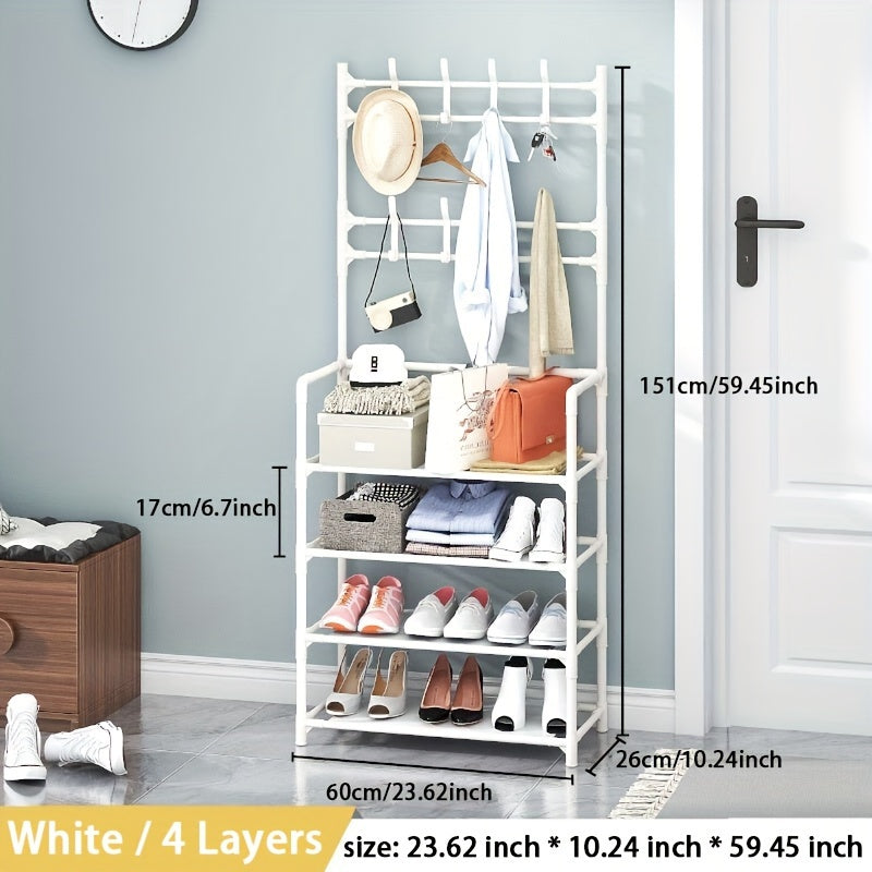 3-in-1 Metal Shoe Rack with Dust Cloth and Hooks for Entryway Living Room Bedroom