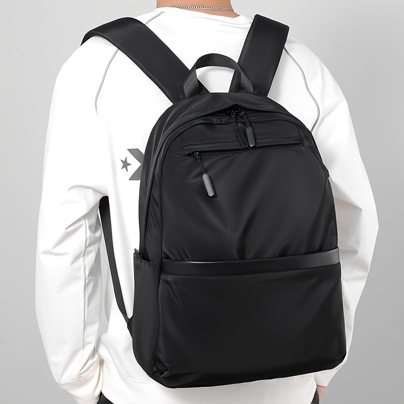 Mochila de negocios casual de gran capacidad para hombre, poliéster, con cremallera, correa de hombro ajustable