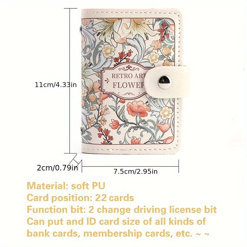 Floral Leather Credit Card Holder with Multiple Card Slots and Large Capacity