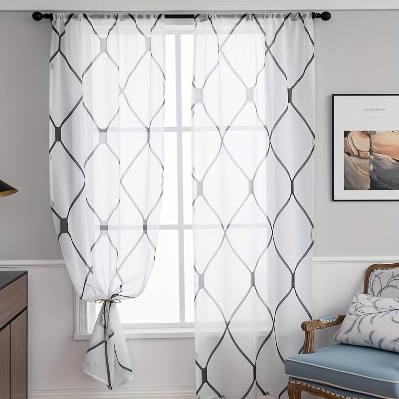 Geometric Rhombic Lattice Sheer Curtain for Living Room Bedroom 1 Piece