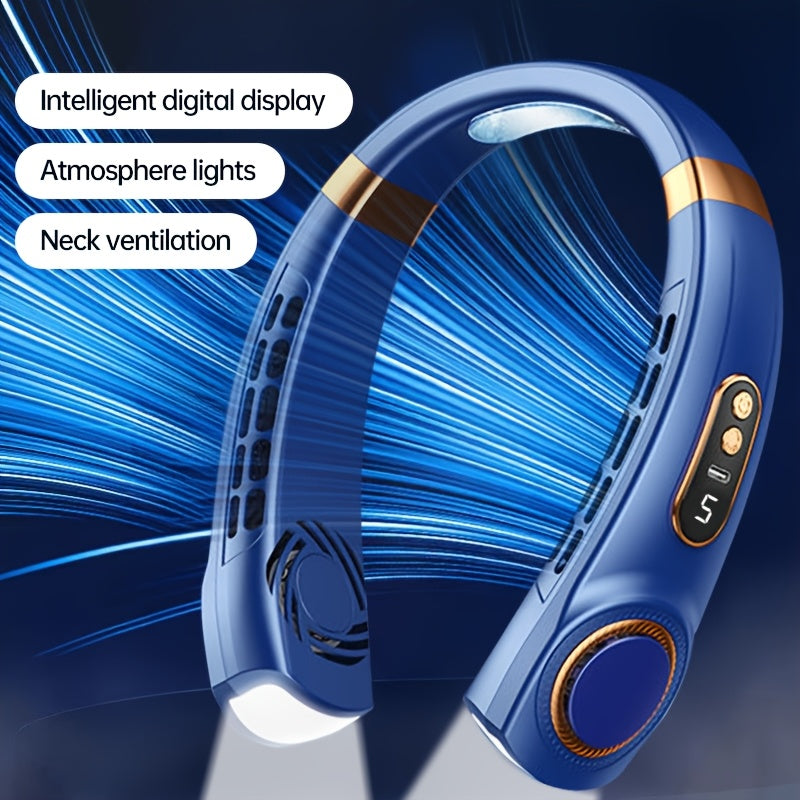 Bladeless neck fan USB rechargeable 5 speed digital display LED emergency lighting outdoor sports beach