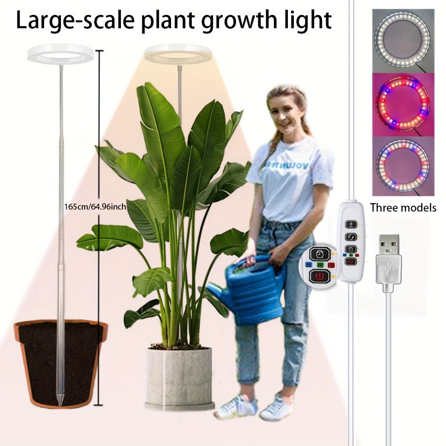 Adjustable USB Indoor Plant Grow Light with Timer and Height Up to 165 cm