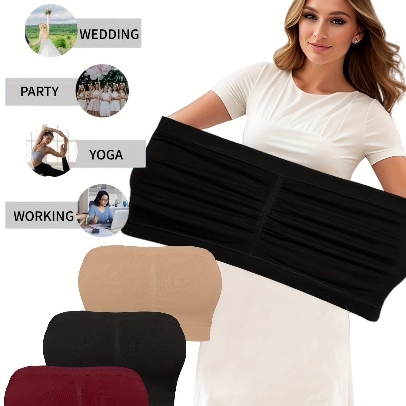 Women Seamless Sports Tube Tops Set Breathable Wireless No-Pad Yoga Casual