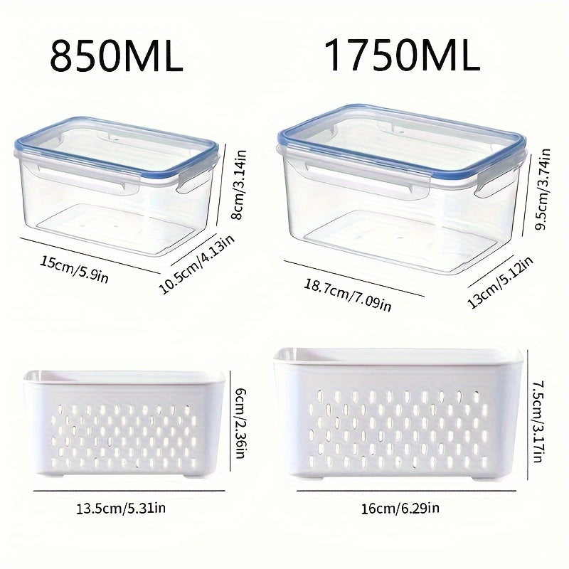 Reusable Food Storage Container Set 2/4pcs with Drain Basket and Lid for Fruits and Vegetables