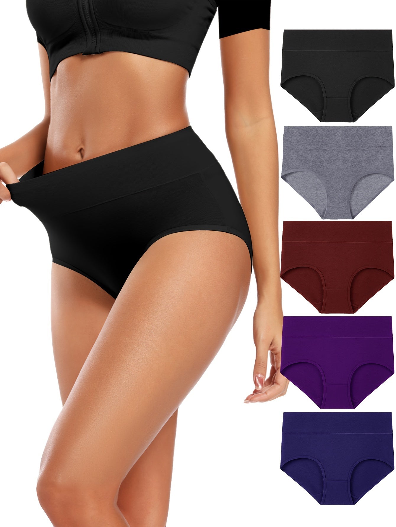 Set of 5 Women's High-Waisted Cotton Triangle Panties Briefs