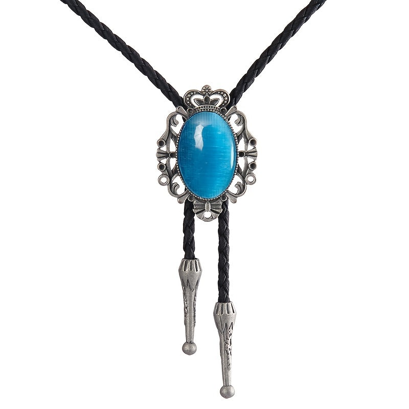 Men's Bolo Tie Faux Gemstone Necklace Western Cowboy Shirt Accessory