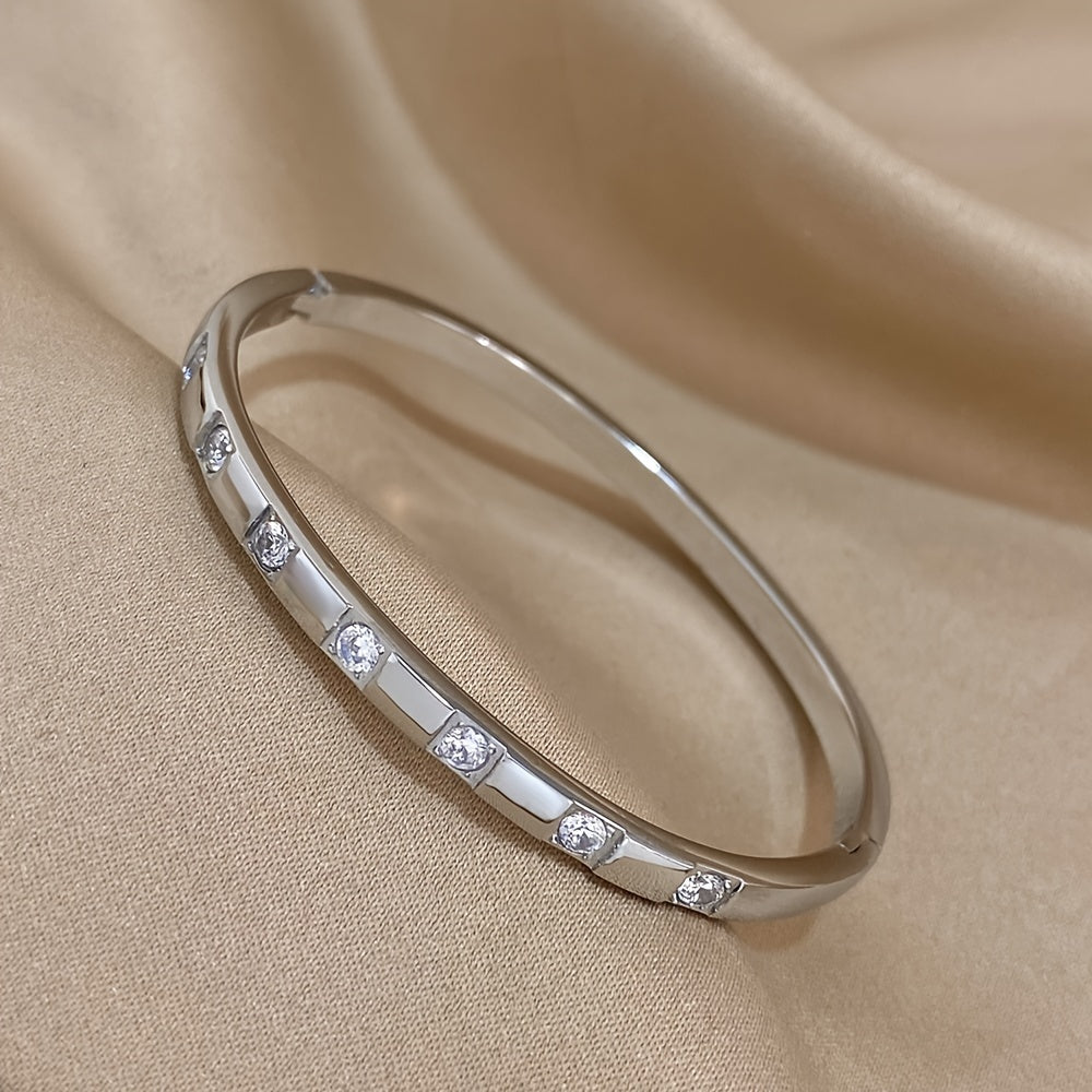 Rose Gold Stainless Steel Bracelet with Rhinestones for Women Gift