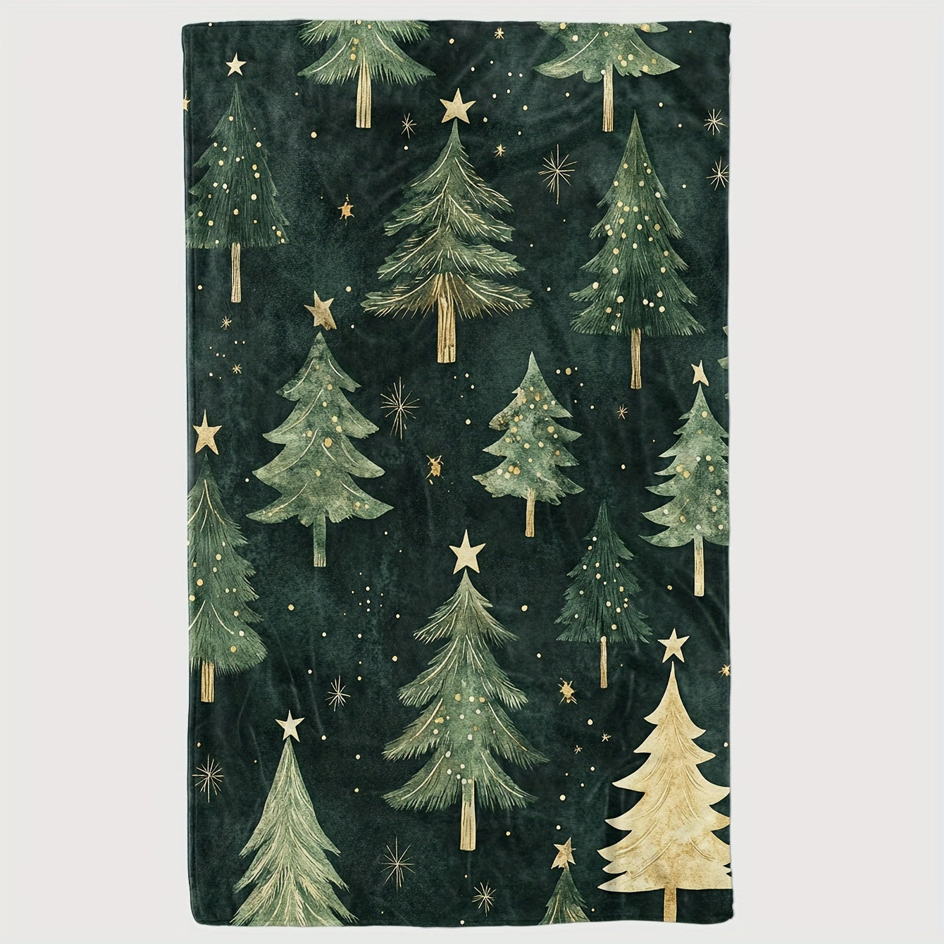 Green Christmas Tree Print Flannel Fleece Throw Blanket Soft Warm Machine Washable