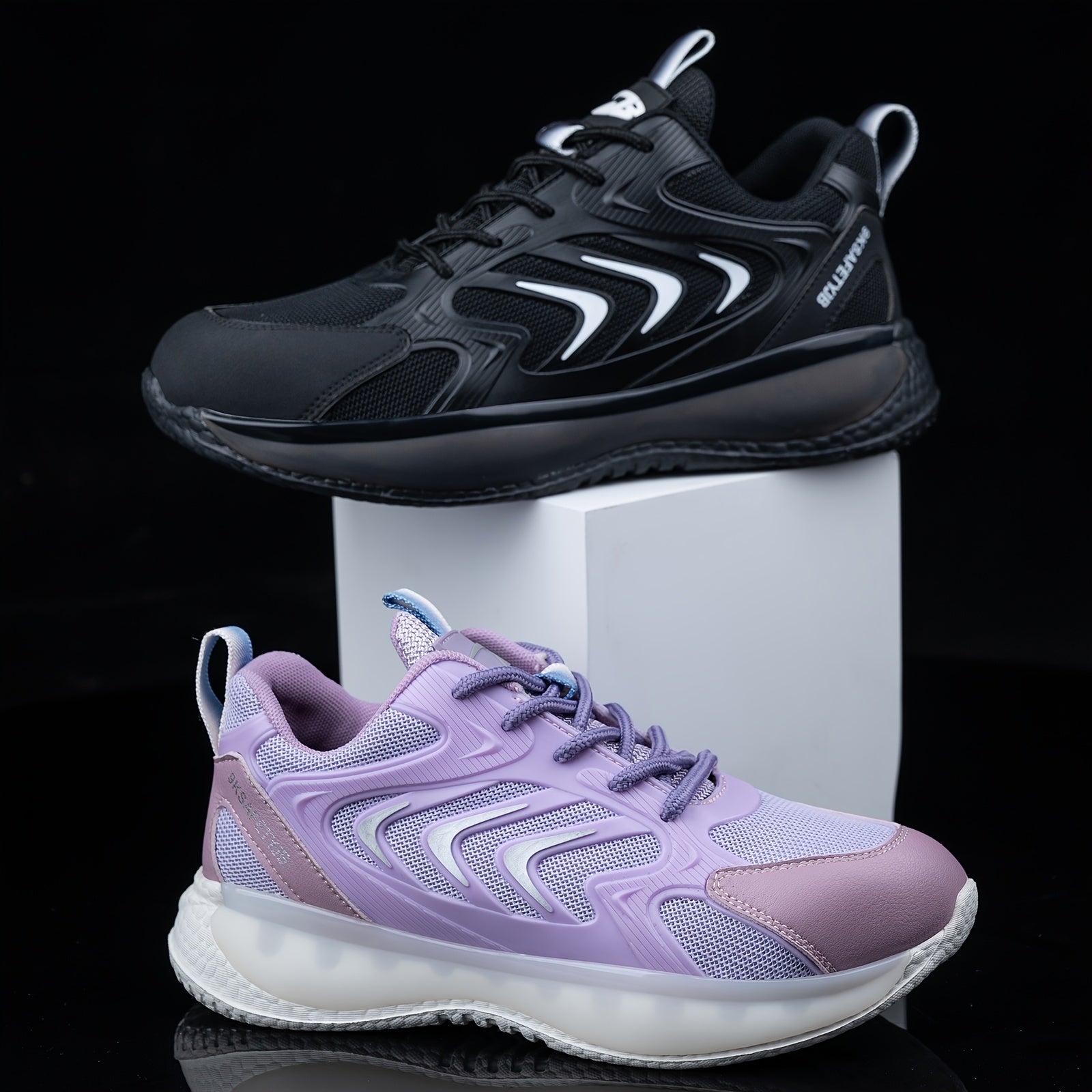 Women's Anti-Slip Breathable Fabric Work Sneakers Rubber Sole Casual Shoes Black Lavender