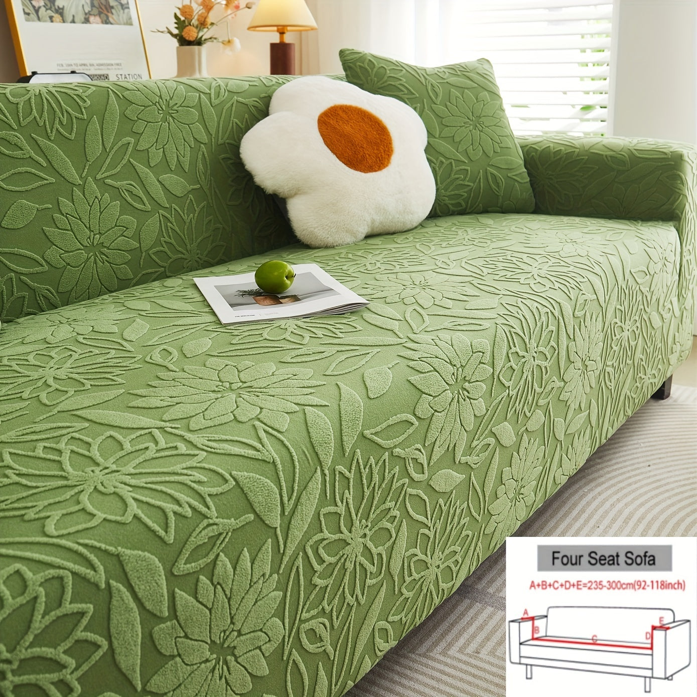 Camellia Jacquard Sofa Cover with Elastic Band and Matching Pillowcase Fits All Sizes Machine Washable