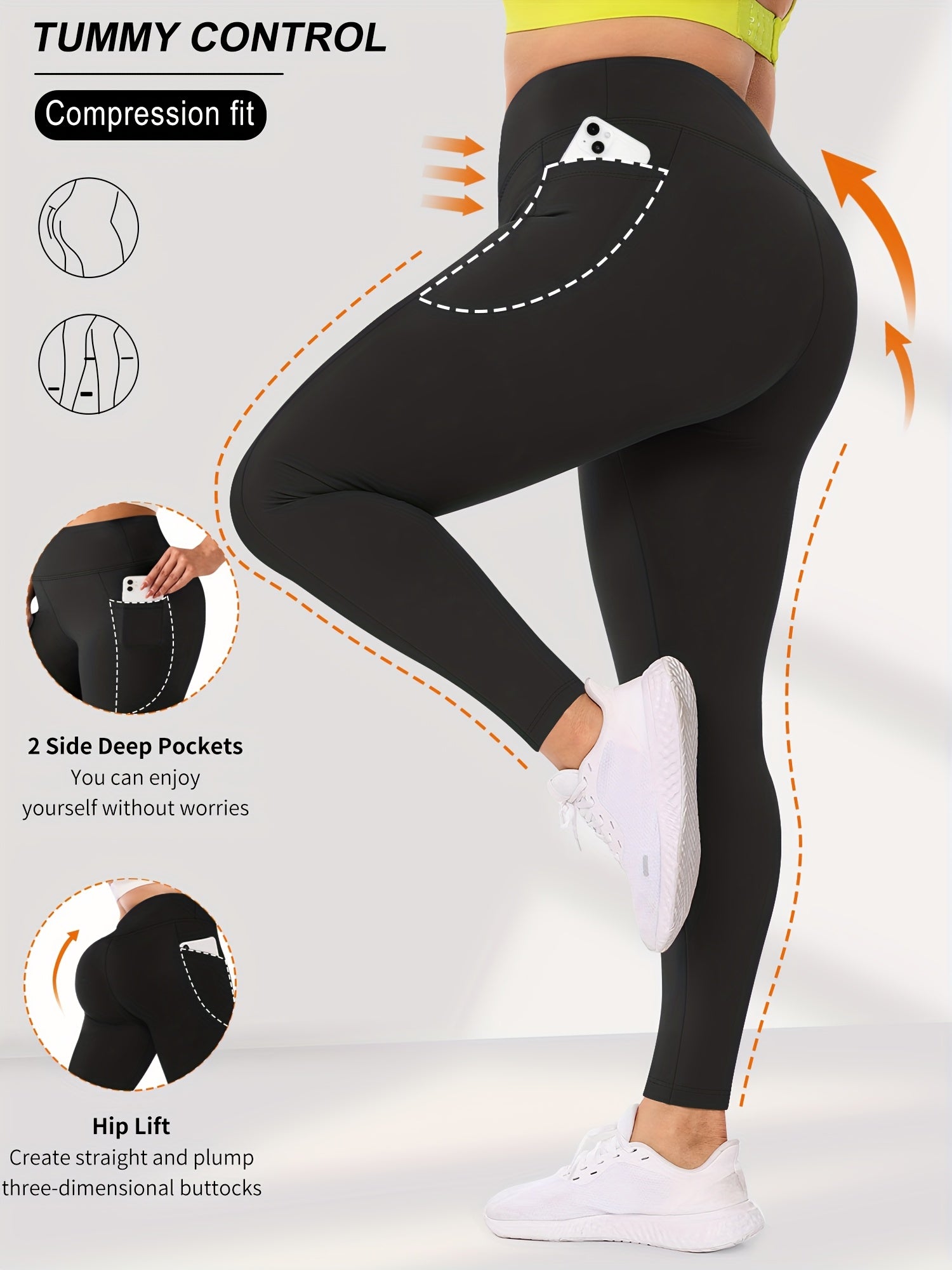 Plus Size Yoga Pants 7-Pack – Tummy Control High-Waisted Workout Leggings with Pockets