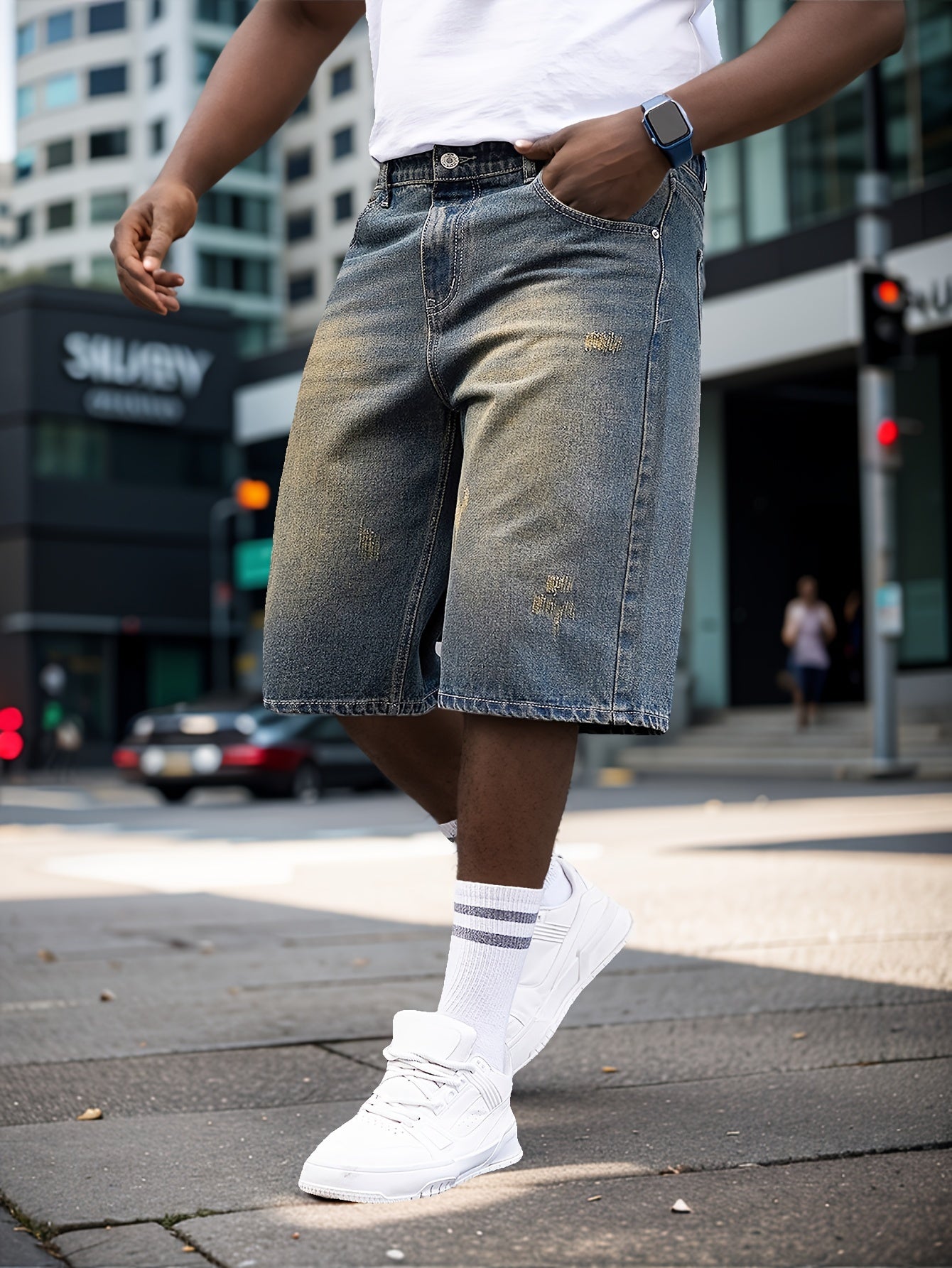 Men's Plus Size Cotton Denim Shorts with Pockets Casual Summer Fashion