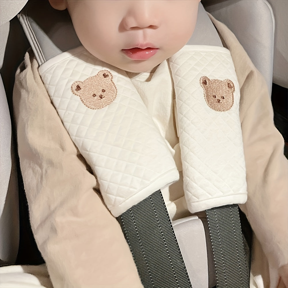 Baby Safety Seat Shoulder Strap Cover Cartoon Bear Soft Cushion for Strollers and Car Seats