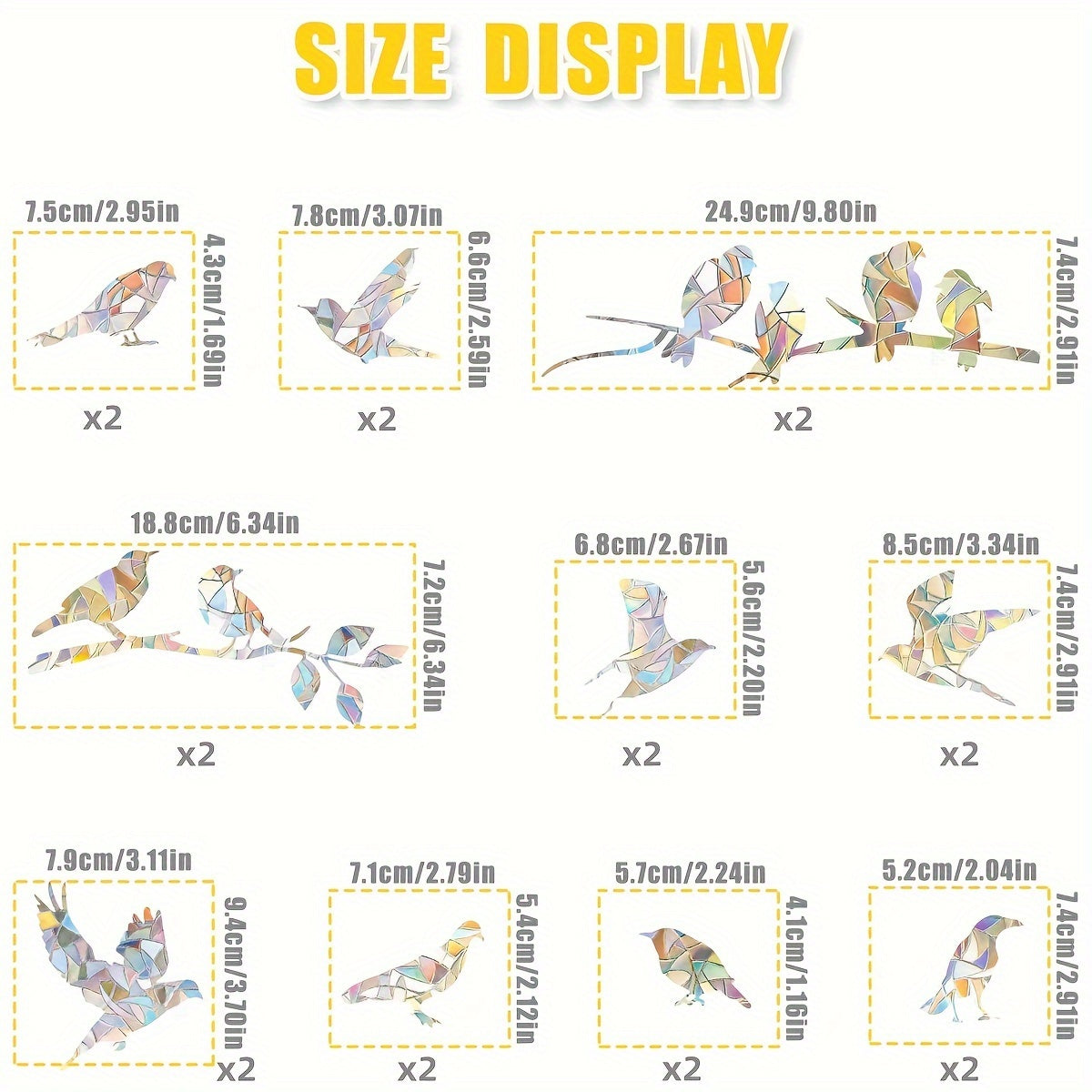 Set of 2 Rainbow Hummingbird Window Clings Decorative Bird Collision Stickers