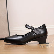 Women Black Synthetic Cover Square Toe Low Block Heel Pumps All-Day Casual Formal