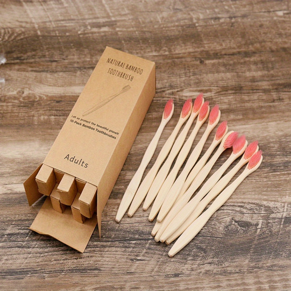 10 Packs Bamboo Toothbrushes for Adults Soft Nylon Bristles Full-Size Head