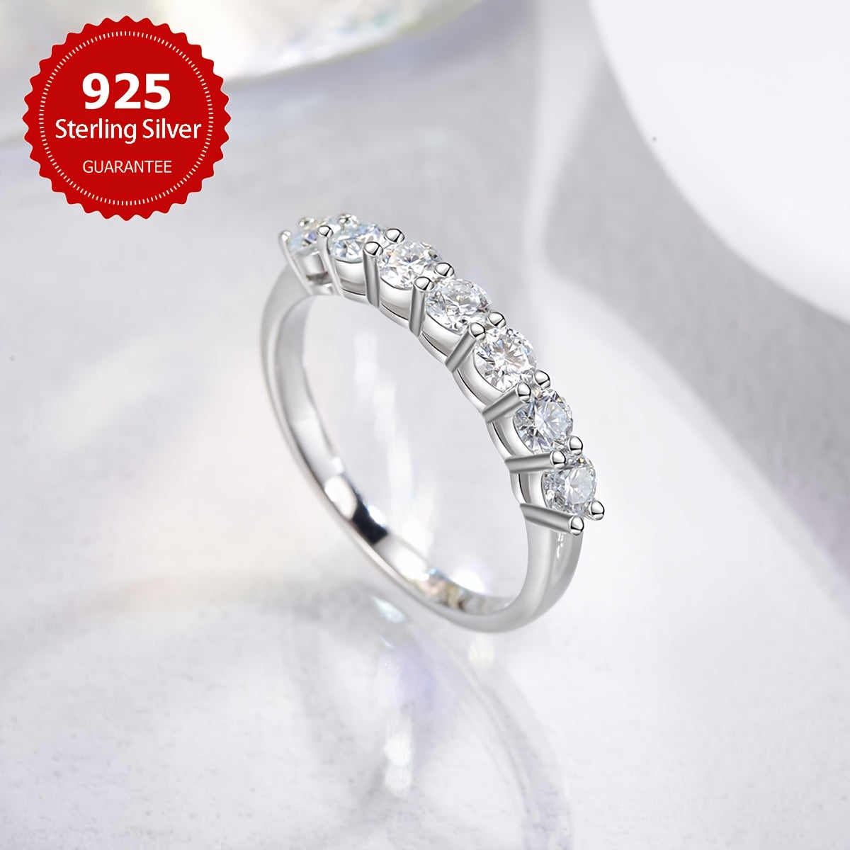 Women’s Moissanite Ring 7 Stones Sterling Silver Engagement Promise Anniversary