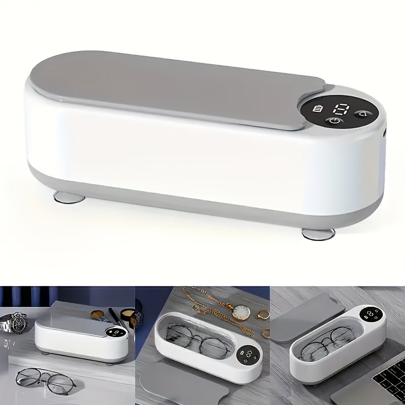 USB Rechargeable Vibration Cleaning Device for Glasses Jewelry Dentures White Digital Display