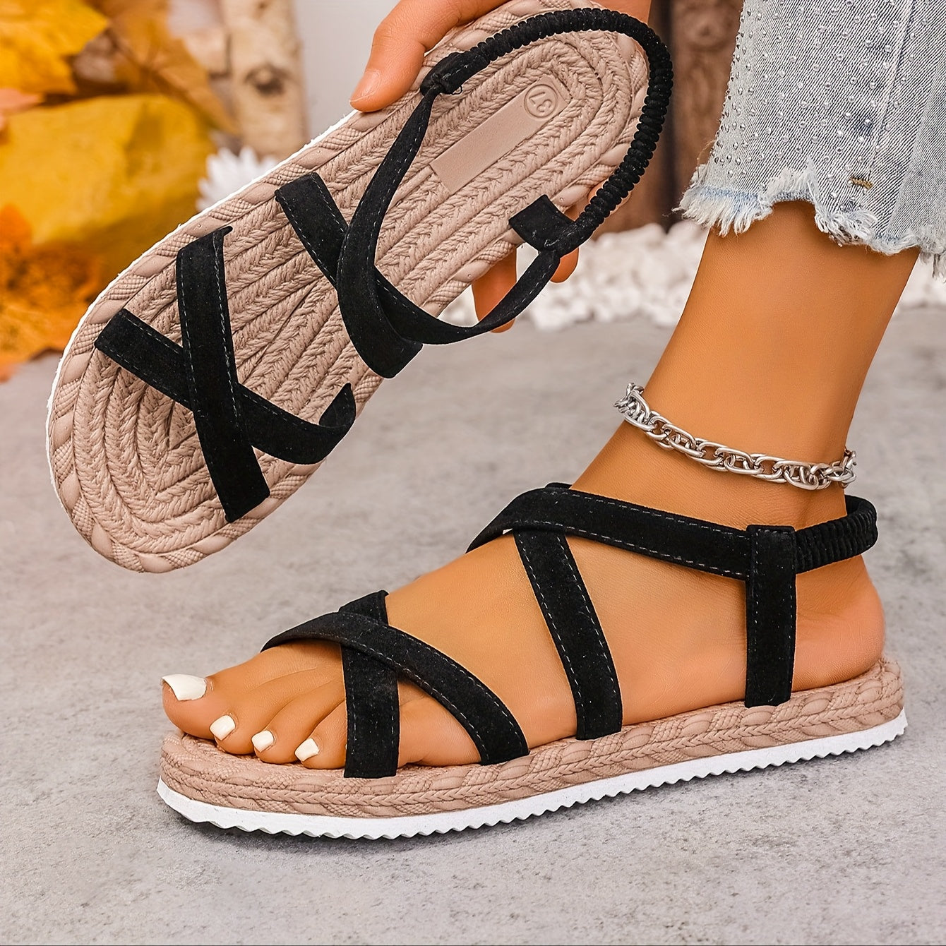 Women's Lightweight Flat Sandals Open-Toe Summer Slides with Adjustable Straps