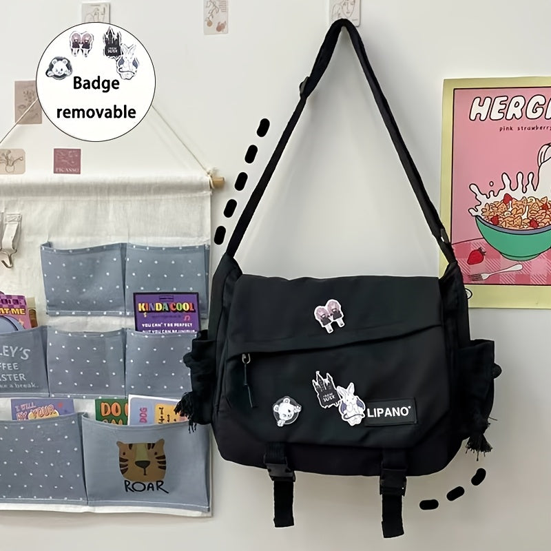 Bolso de nylon de gran capacidad estilo Harajuku para hombres y mujeres con diseño retro de ropa de trabajo y insignias