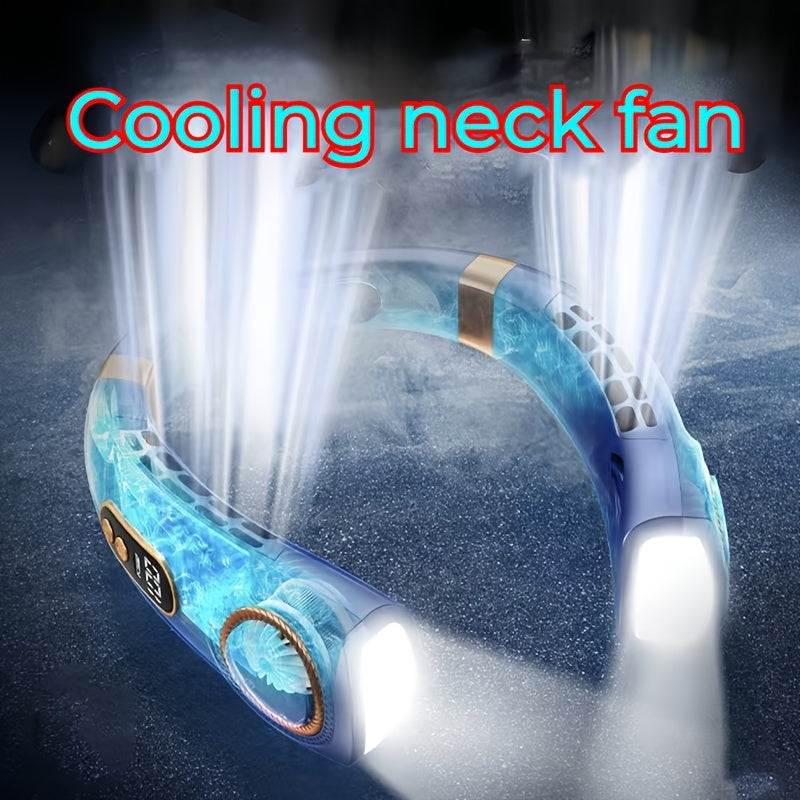 Portable Neck Fan with Screen Display 5-Speed Rechargeable USB LED Lights