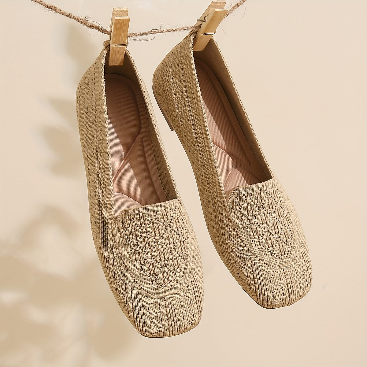 Women's Breathable Knit Slip-On Loafers with Square Toe for Casual Wear