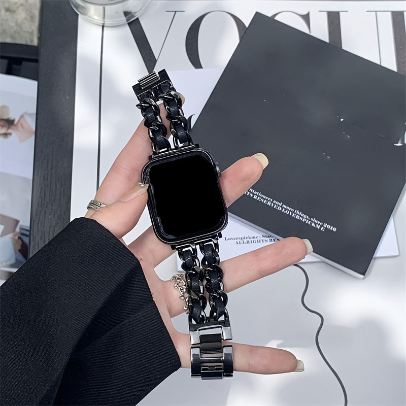 Small Metal Stitched Watch Band Compatible with Apple Watch 38mm 40mm 41mm 42mm 44mm 45mm 46mm 49mm