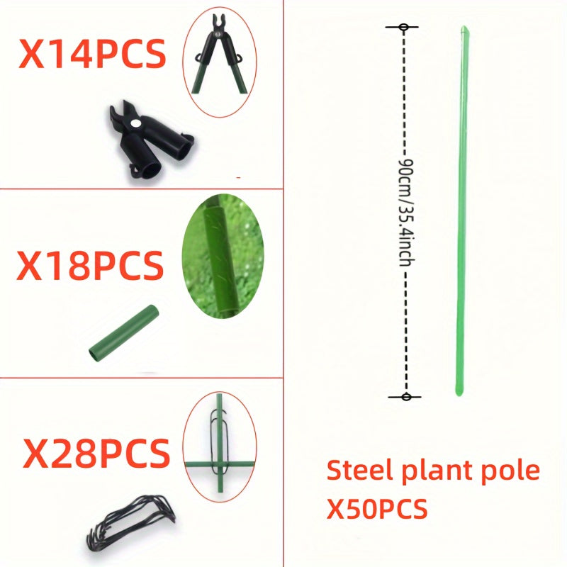 50 Pack Metal Garden Stakes 89.92cm with Accessories for Plant Support