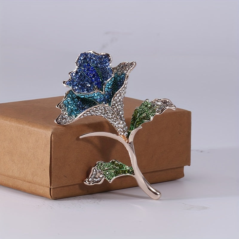 Rhinestone Rose Brooch Pin Floral Jewelry Accessory for Women Gift