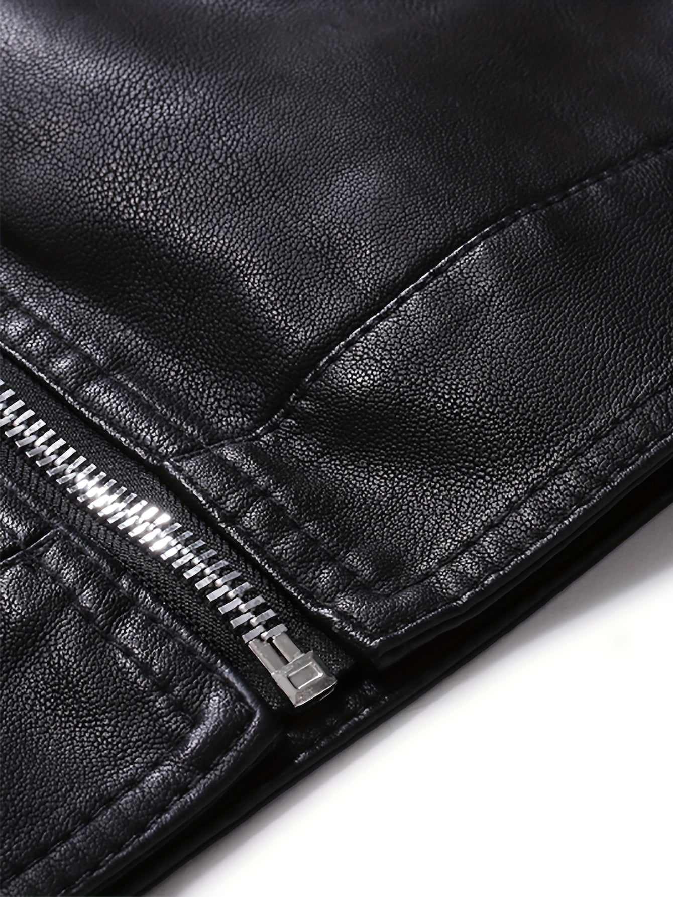 Erkaklar uchun PU charm kurtka, turli xil ko'krak va fermuarlik cho'ntaklar bilan, mototsikl uslubida