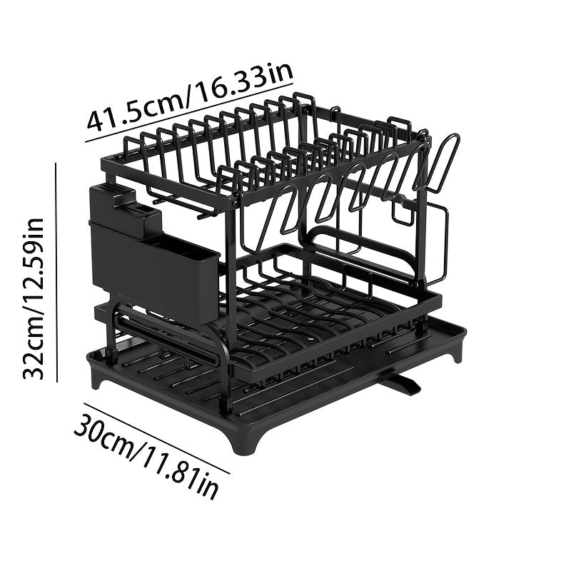 Large Metal 2-Layer Dish Drying Rack with Drain Board and Accessories