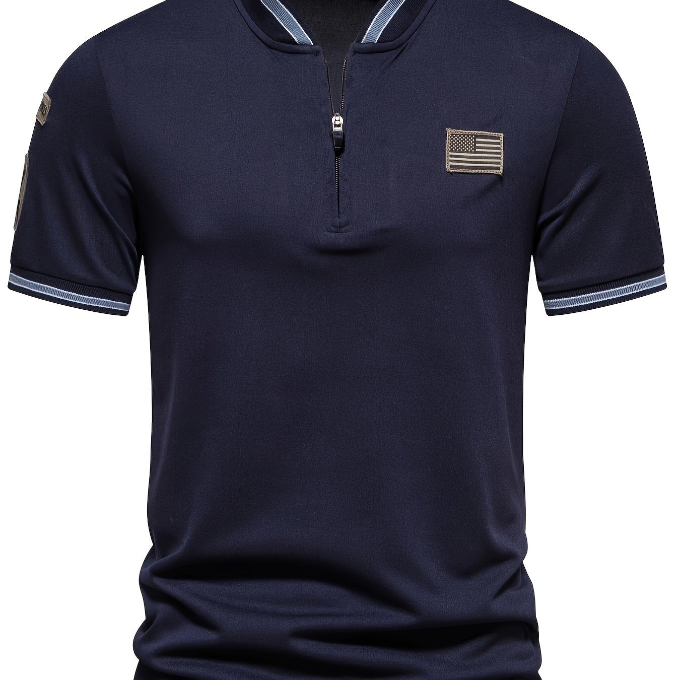 Men's Casual Polo Shirt with Stand-Up Collar and Flag Design Polyester Summer