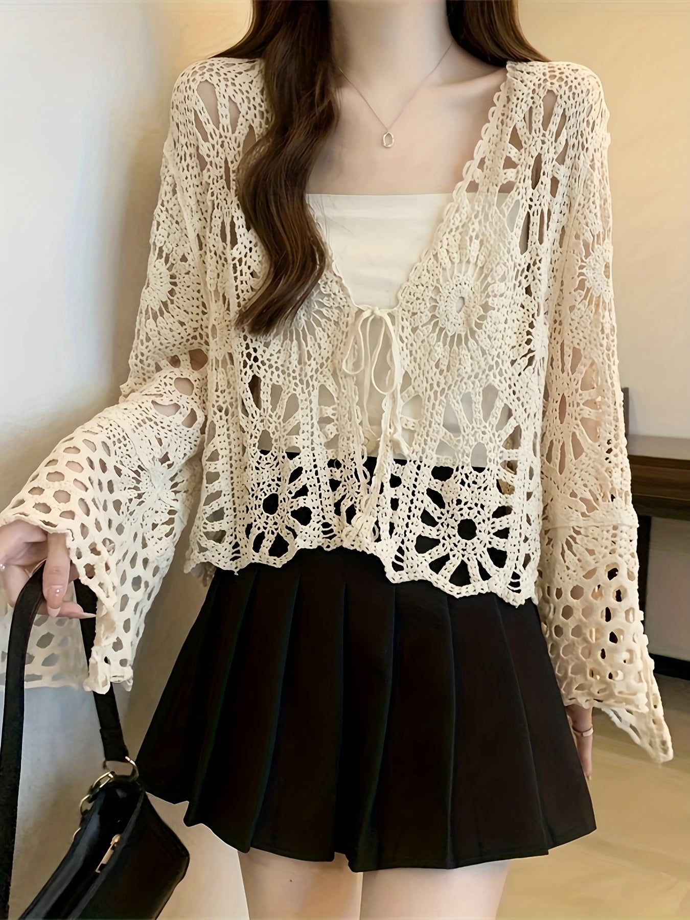 Women's Plus Size Crochet Knit Cardigan Summer Cover-Up Loose Pullover