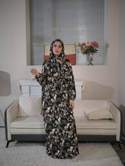 Women Rayon Floral Print Hijab Dress with Scarf Integration