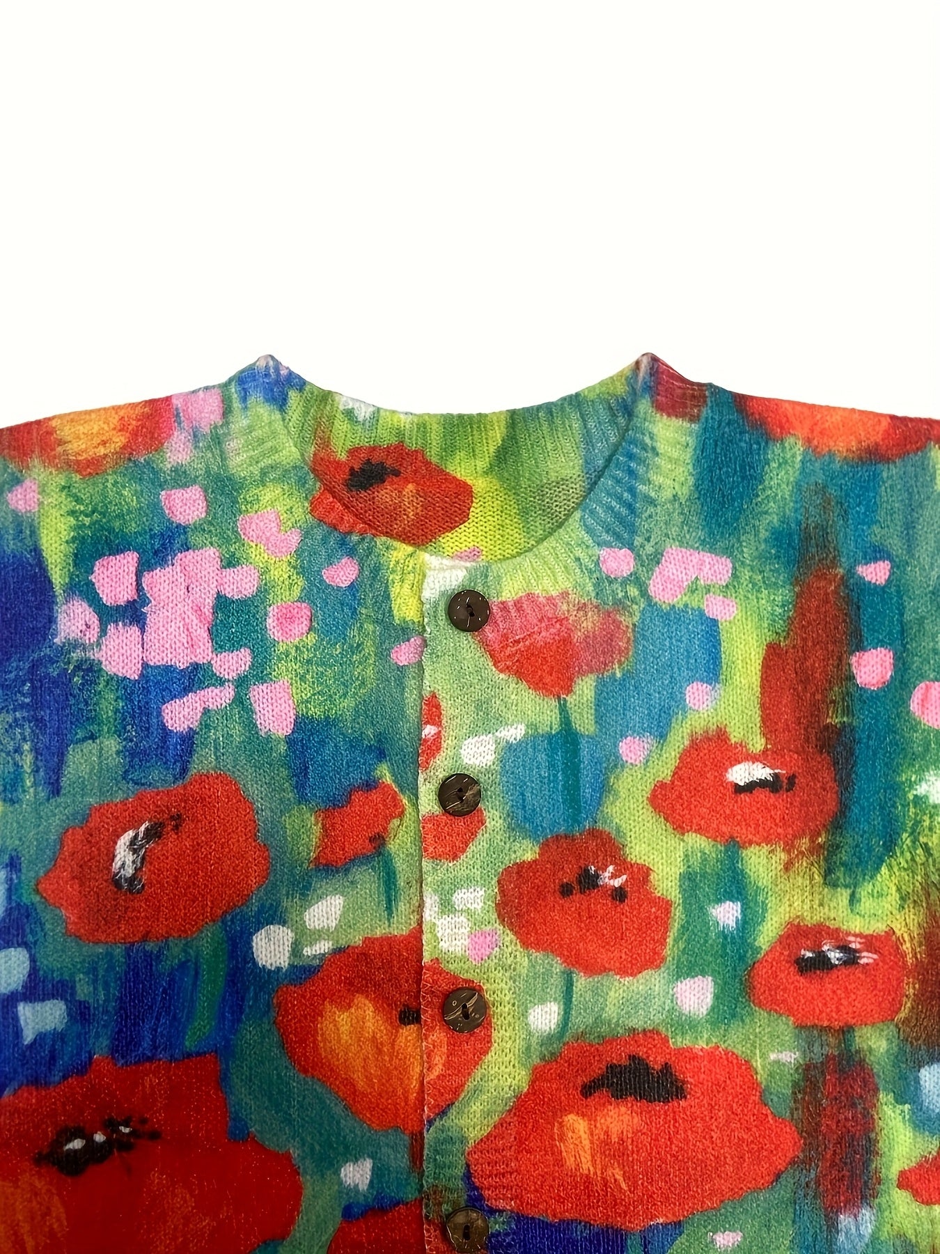 Women’s Plus Size Floral Print Cardigan Long Sleeve Red Poppy Winter Wear