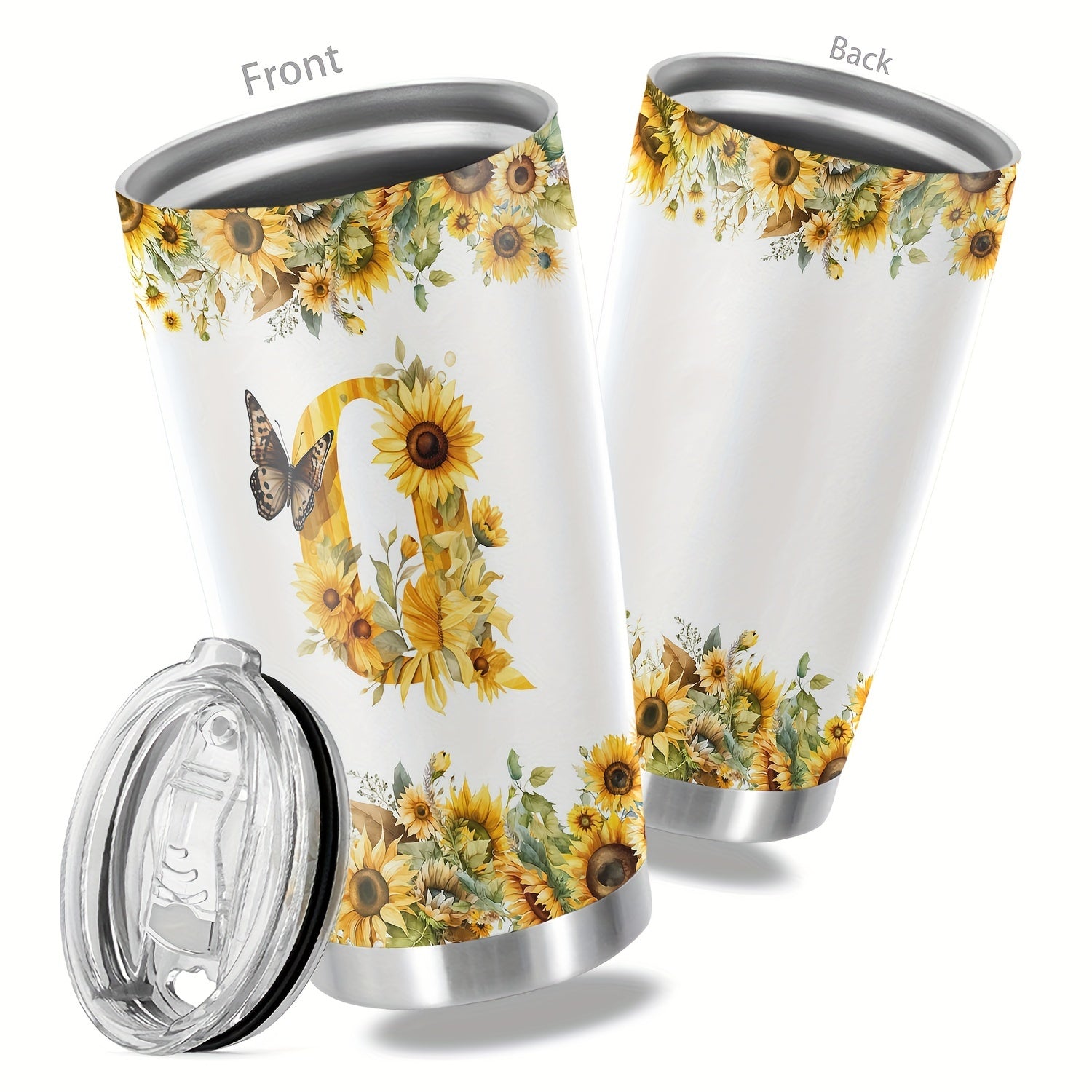 20oz Floral Initials Double-Walled Travel Mug for Women