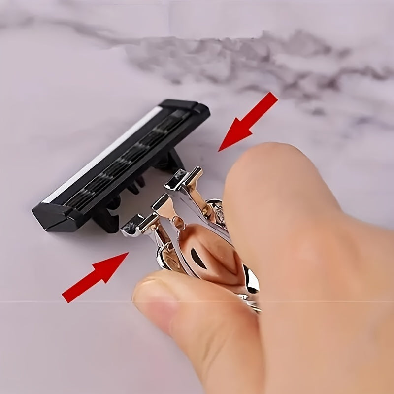 Juego de maquinillas de afeitar manual de acero inoxidable de 3 capas para hombres con hojas de repuesto