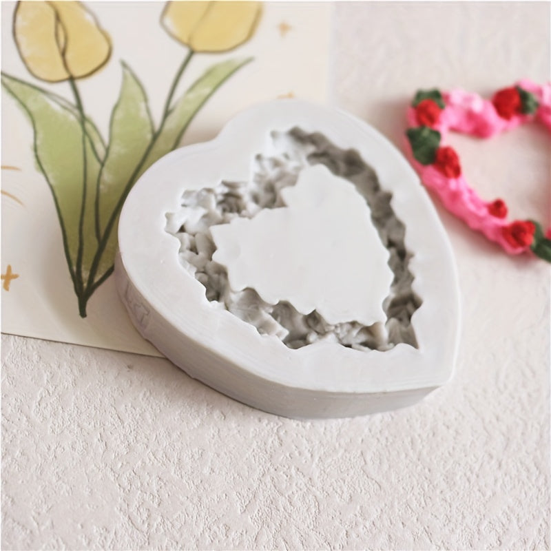 Kek bezash uchun silikon qolip - Nafis atirgul, yurak va barg dizayni bilan - Fondant, shakar san'ati va rezina hunarmandchilik uchun mukammal. Bardoshli silikon materialidan tayyorlangan, batafsil gullar naqshlari bilan. Kek bezash uchun ideal material.