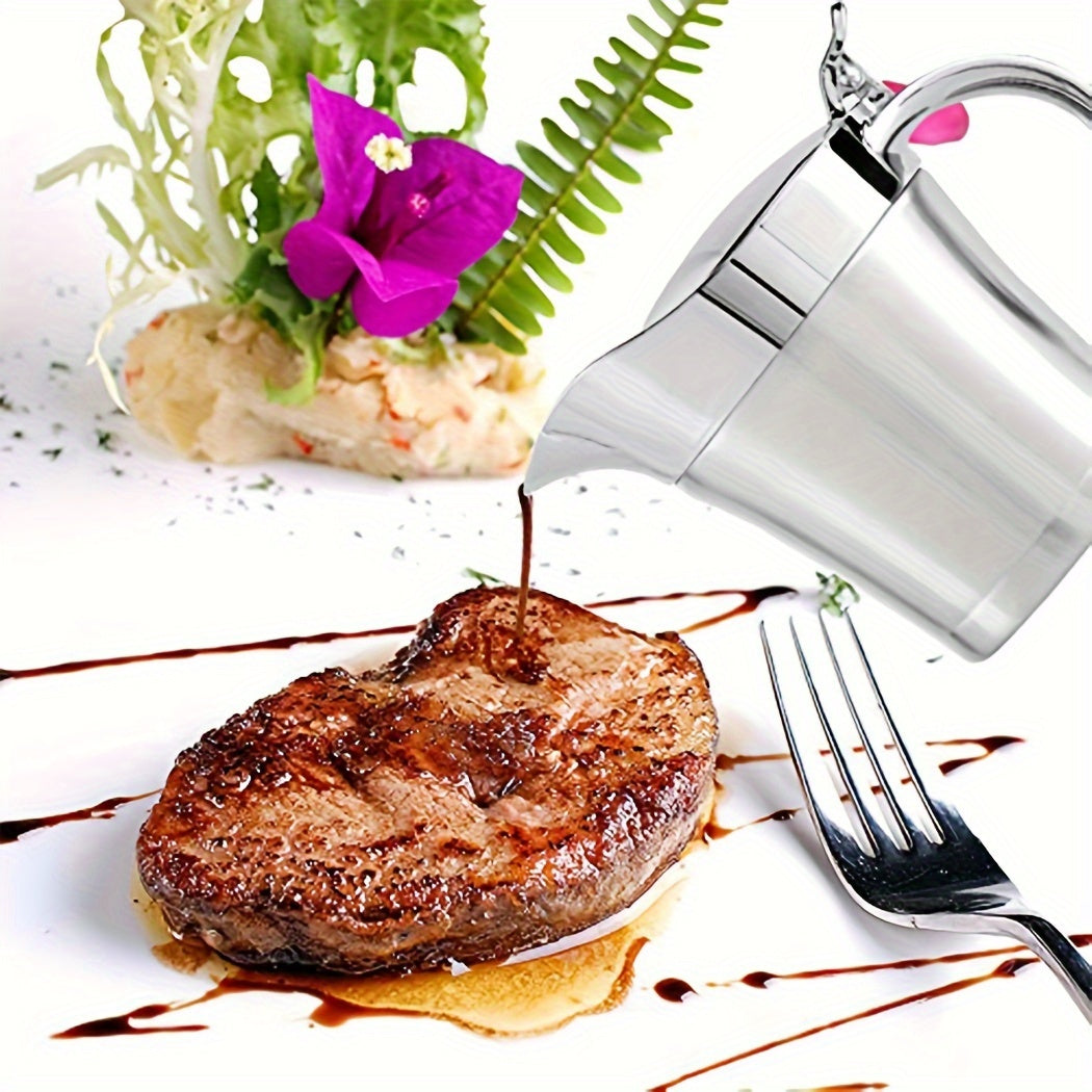 Изолированная gravy-кошка из нержавеющей стали с крышкой на петлях, идеально подходит для соуса или сливок на День благодарения (450 мл/16 унций).