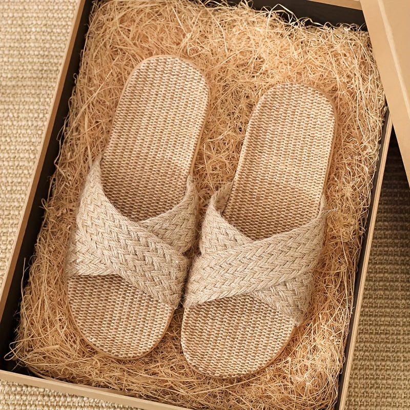 Women's Linen Slip-On House Slippers Non-Slip Indoor Outdoor Shoes Beige Brown Red