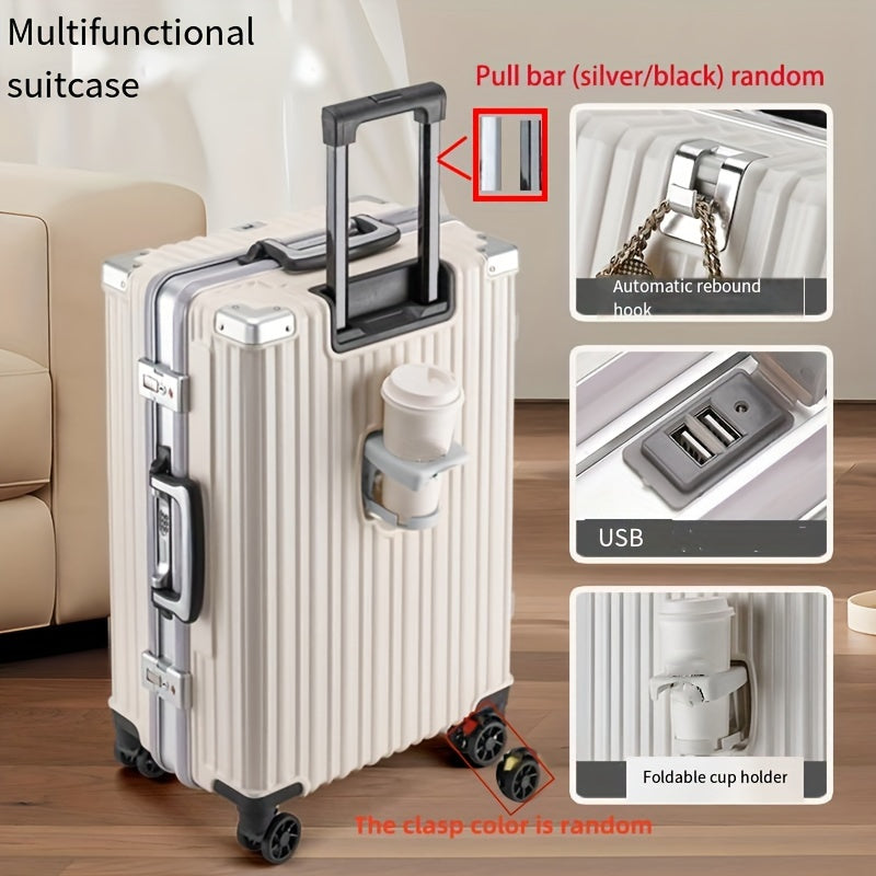 24 Inch Aluminum Hard Shell Spinner Luggage with USB Port and Cup Holder