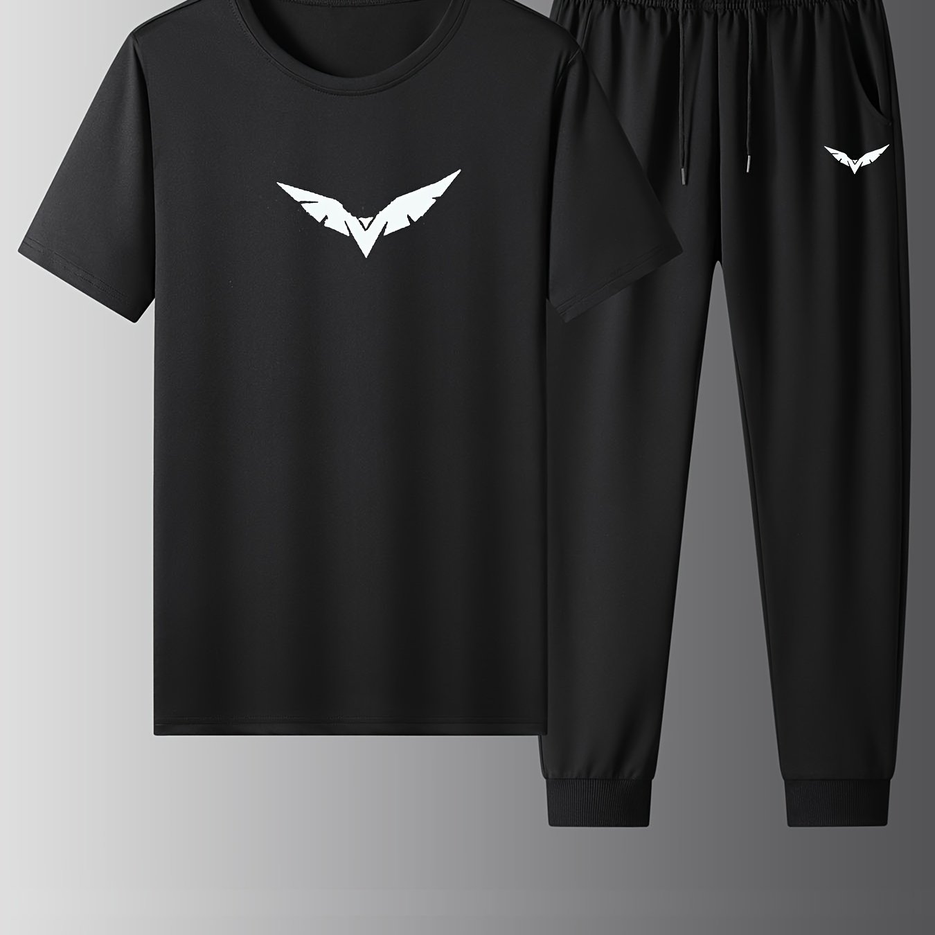 Men's Black Short Sleeve T-Shirt and Pockets Trousers Pajama Set Spring Summer Casual