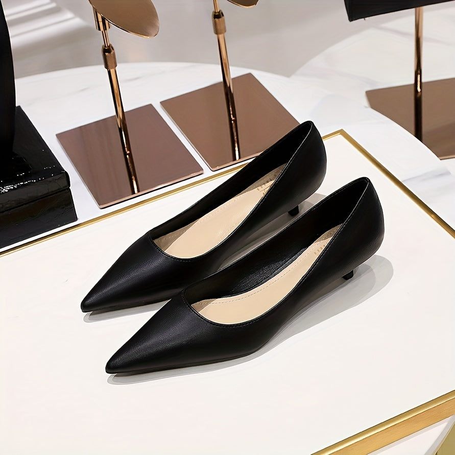 Women's Kitten Heel Pumps Pointed Toe Slip-On Dress Shoes Faux Leather All-Season