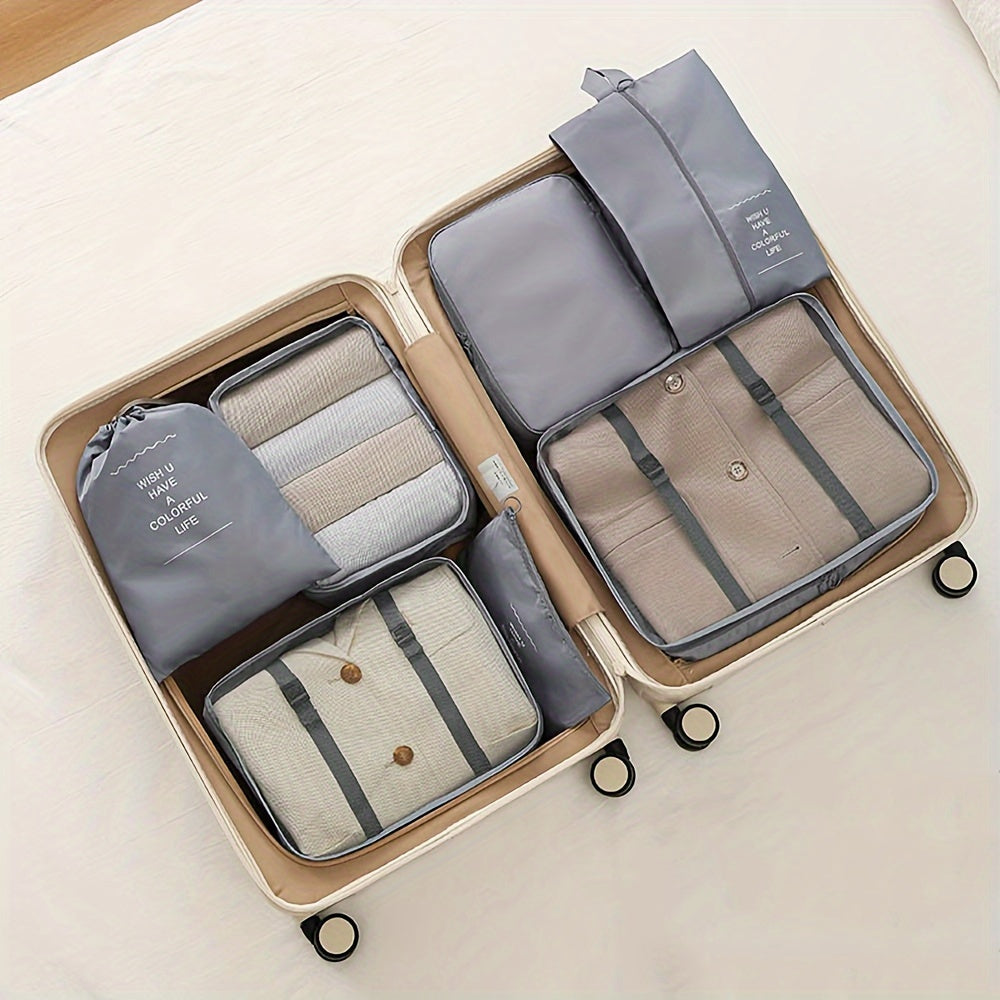 7-Piece Travel Storage Bag Set for Clothes Shoes Makeup Polyester Organizer