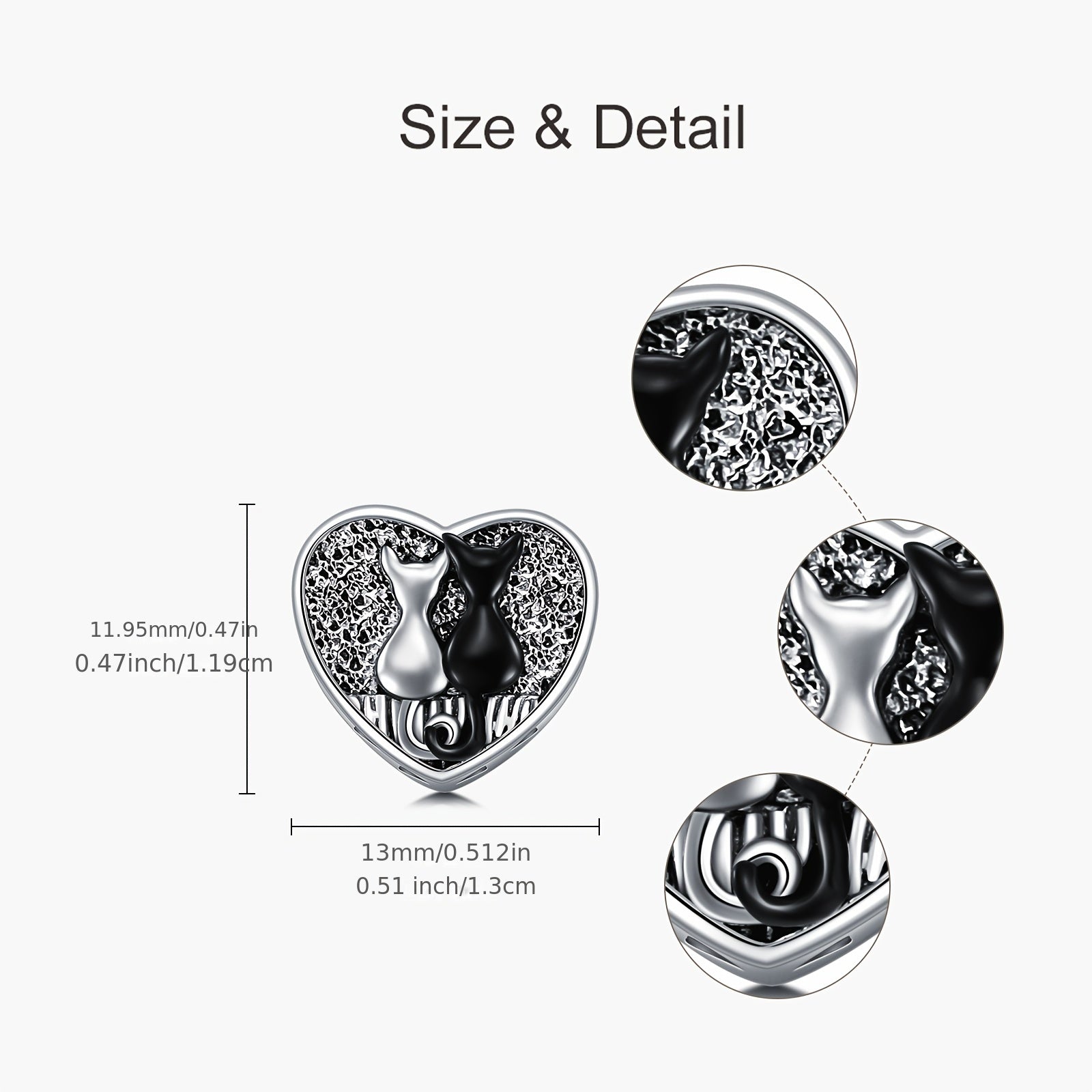 Charm de gato con forma de corazón en plata de ley con colgante de foto, joyería chapada en oro