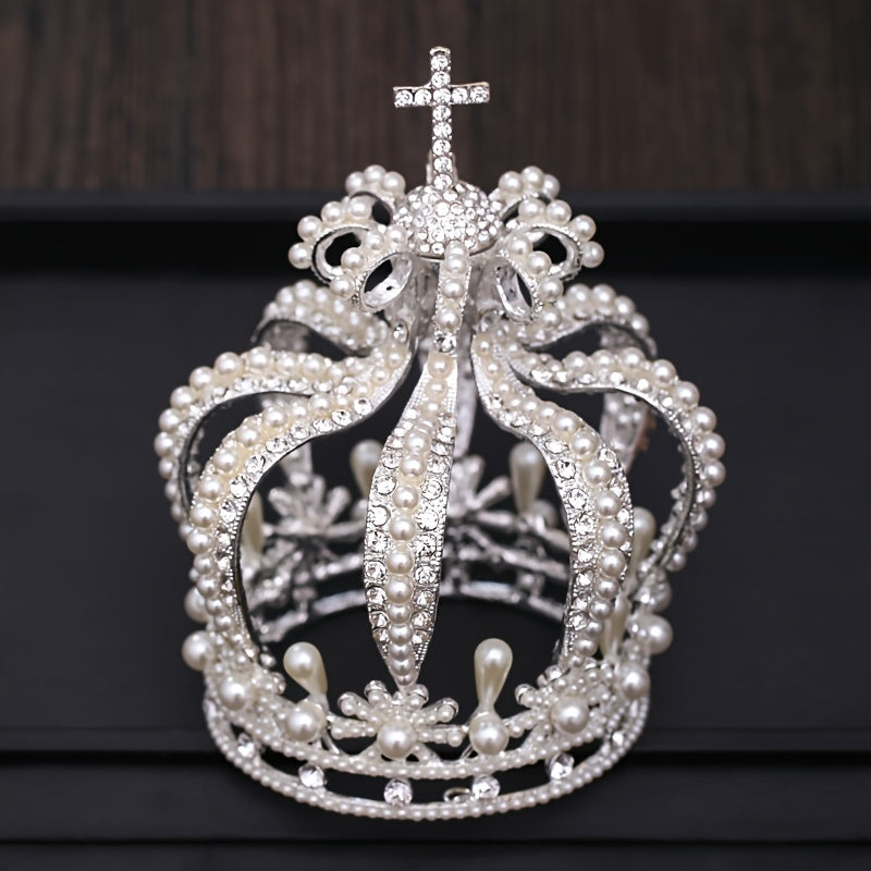 Women's Tiara Crown with Baroque Crystal Faux Pearls for Weddings and Bridal Parties